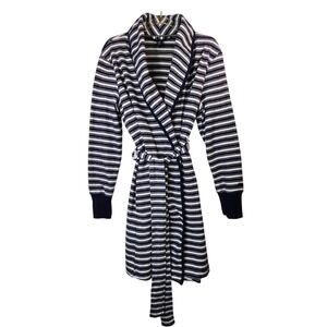 Nautica Robe S Blue White Striped Fleece Preppy Coastal Nautical Loungewear